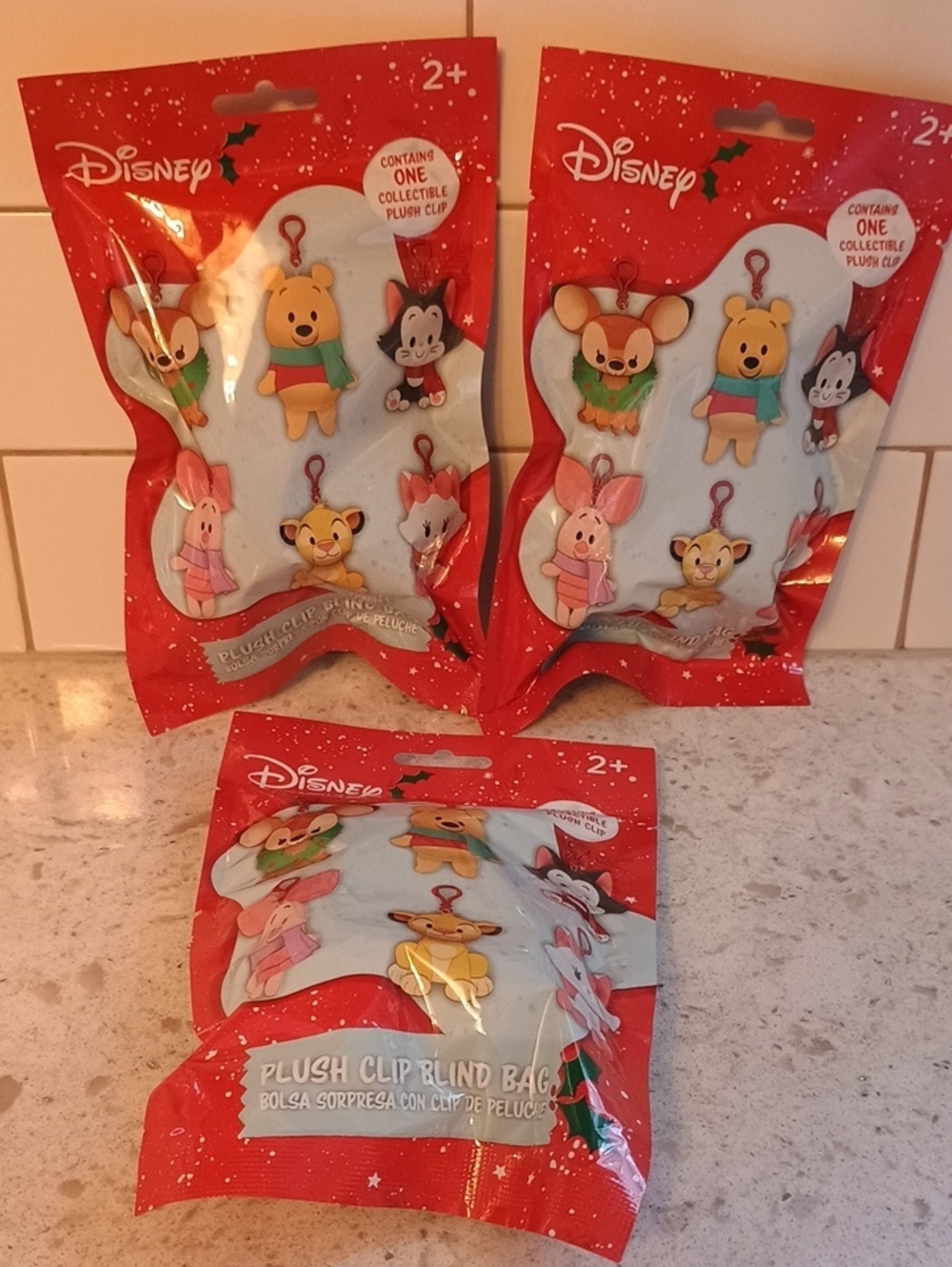 Set Of 3 Disney Holiday Plush Clip Blind Bag - Assorted Character Clips